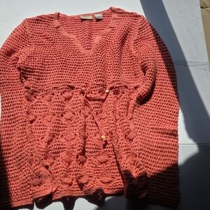 Pink V-Neck Sweater with Textured Knit